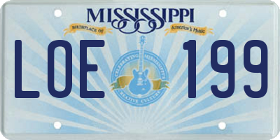 MS license plate LOE199