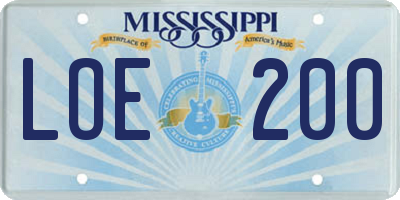MS license plate LOE200