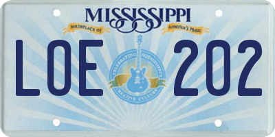 MS license plate LOE202