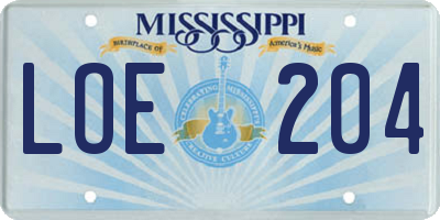 MS license plate LOE204