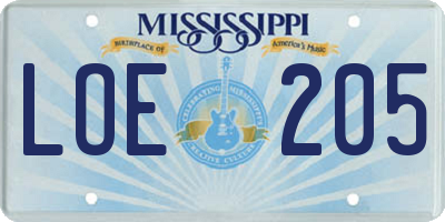 MS license plate LOE205