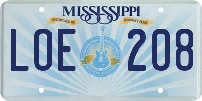 MS license plate LOE208