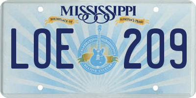 MS license plate LOE209