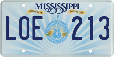 MS license plate LOE213