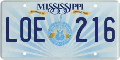 MS license plate LOE216