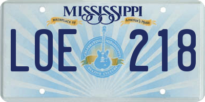 MS license plate LOE218