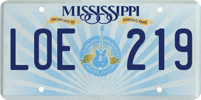 MS license plate LOE219