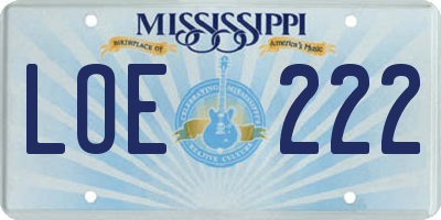 MS license plate LOE222