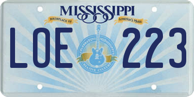 MS license plate LOE223