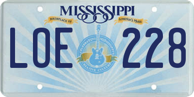 MS license plate LOE228