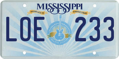 MS license plate LOE233