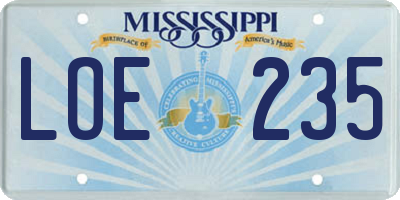 MS license plate LOE235