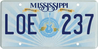 MS license plate LOE237