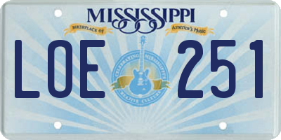 MS license plate LOE251