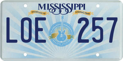 MS license plate LOE257