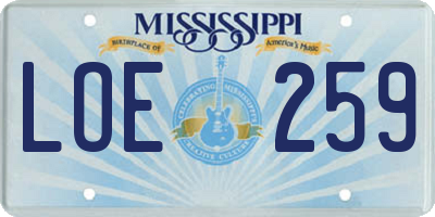 MS license plate LOE259