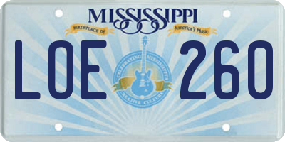 MS license plate LOE260