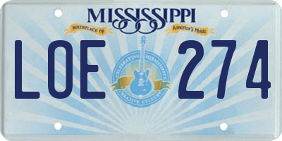 MS license plate LOE274
