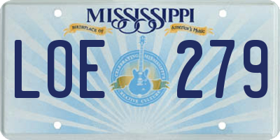 MS license plate LOE279