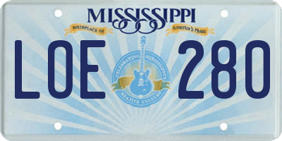 MS license plate LOE280