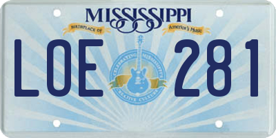 MS license plate LOE281