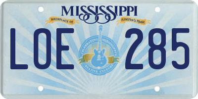 MS license plate LOE285