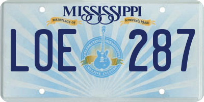 MS license plate LOE287