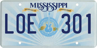 MS license plate LOE301