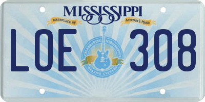 MS license plate LOE308