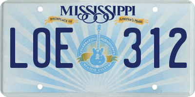 MS license plate LOE312