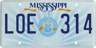 MS license plate LOE314