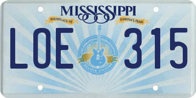 MS license plate LOE315