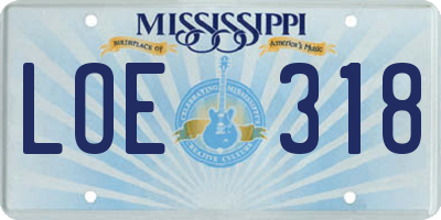 MS license plate LOE318