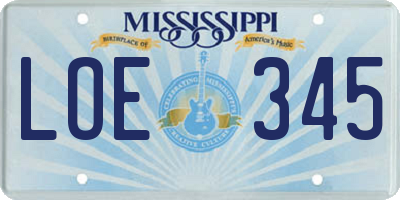 MS license plate LOE345