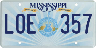 MS license plate LOE357