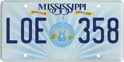 MS license plate LOE358