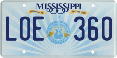 MS license plate LOE360