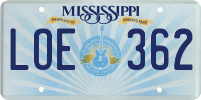MS license plate LOE362