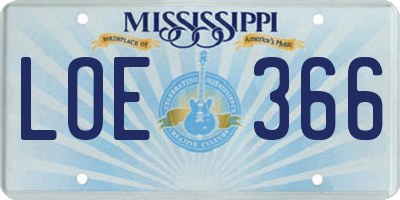 MS license plate LOE366