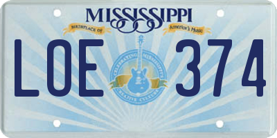 MS license plate LOE374