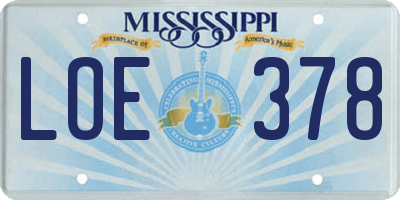 MS license plate LOE378