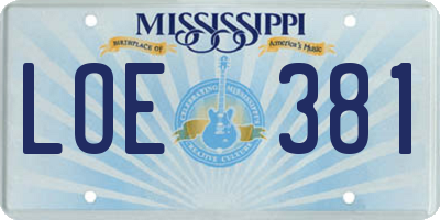 MS license plate LOE381