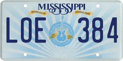 MS license plate LOE384