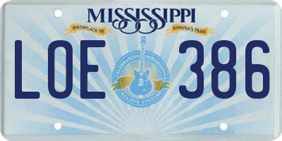 MS license plate LOE386