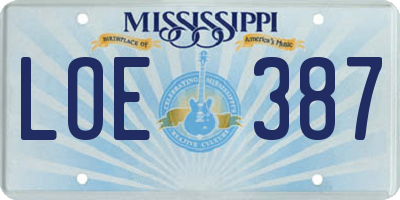 MS license plate LOE387
