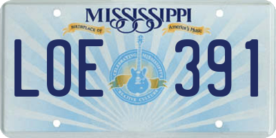 MS license plate LOE391