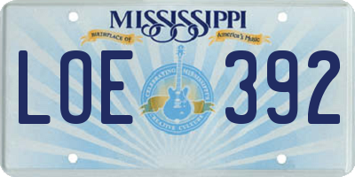 MS license plate LOE392