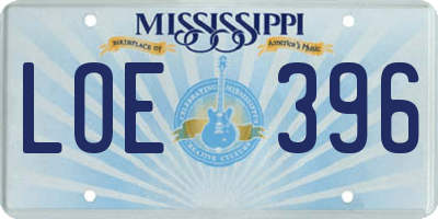 MS license plate LOE396