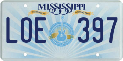 MS license plate LOE397