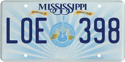 MS license plate LOE398